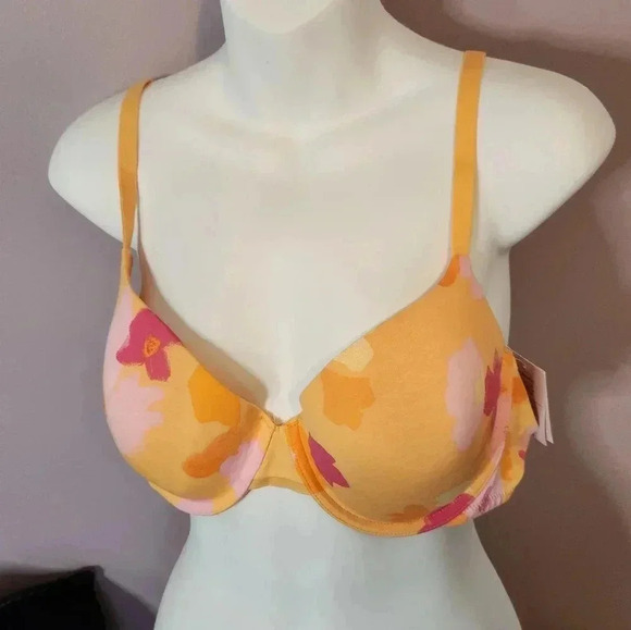 Auden Size 38C Contemporary Feminine Yellow and Pink Floral Print Bra NWT - Picture 2 of 9